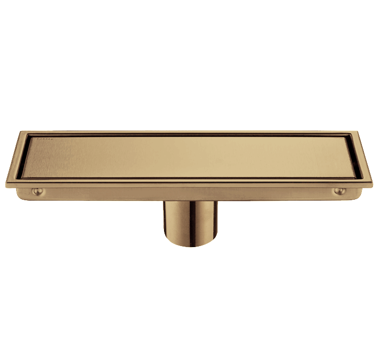 MaxxiBath MB-Gold Drain in stainless steel gold finish serving as a shower trench drain